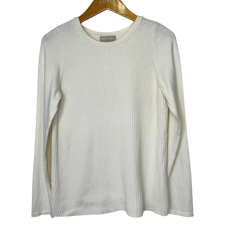Banana Republic Ribbed Sweater Cotton/Cashmere Womens Large Cream